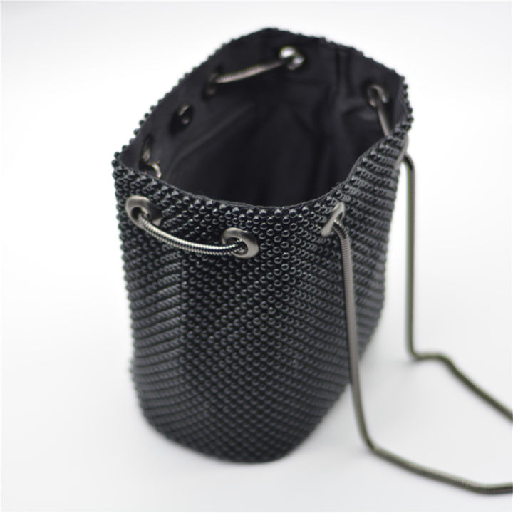 top-quality-women-aluminum-ball-mesh-bucket-shoulder-bag-clutch-handbag-handmade-metal-strap-clutches-bridal-purse