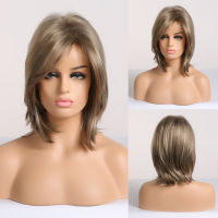 LOUIS FERRE Natural Short Synthetic hair Wig pixie Cut Wig for Women High Temperature Fiber Wig Lady Ombre Blonde Ash Brown Wigs Gift ของขวัญ