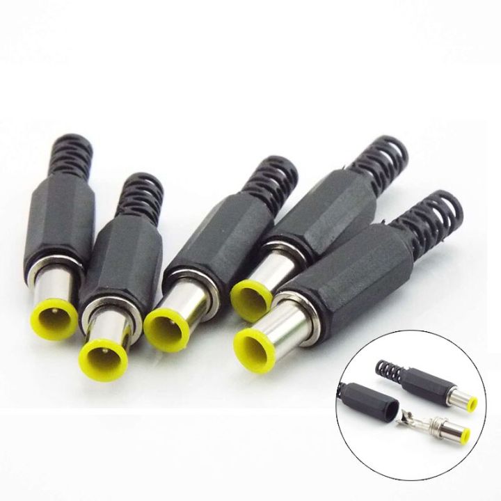 dc-power-connector-adapter-6-5mm-x-4-4mm-with-1-3mm-pin-dc-power-plug-yellow-6-5-4-4-male-welding-1-3mm-plug-audio-diy-parts-electrical-connectors