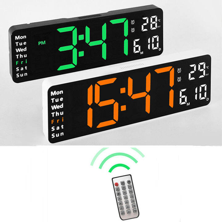 Large Digital Wall Clock Remote Control Temp Date Week Display Timer