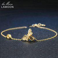 LAMOON- Bee 5X7mm 100% Natural Oval Citrine 925 Sterling Silver Jewelry Chain Charm Bracelet S925 LMHI002