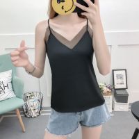 [COD] Korean style temperament yarn V-neck silk satin fine sling loose bottoming womens summer all-match vest wholesale