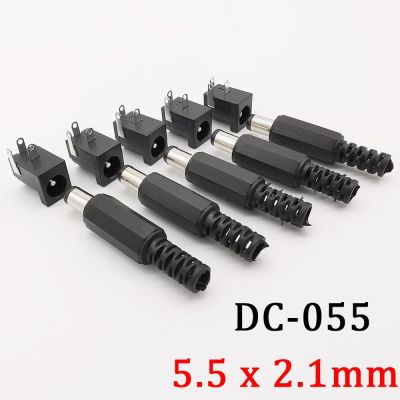 5Pair/10Pcs 5.5x2.1mm DC-005 DC Power Socket PCB Mount Round Needle DIY Electronic Connector + 9mm DC Power Male Plug Adapter  Wires Leads Adapters