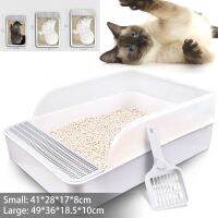 【WNING small pet】 กล่องถาดทรายแมว PP เรซิ่นกึ่งเปิดสำหรับแมวเปิดกล่องทรายแมวสูงกันการกระเด็นกล่องทรายพร้อมที่ตัก