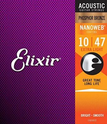 สายกีต้าร์โปร่ง Elixir สายเคลือบสนิม 16002 Phosphor Bronze Ultra Thin NanoWeb Extra Light Acoustic Guitar Strings 010; 014; 023w; 030w; 039w; 047w(16002) (ทอง)(วัสดุแท้)