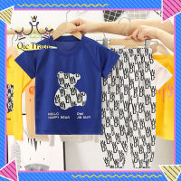 【New Arriva✨ 】2 Pcs/set Children Suit Cotton Cartoon Bear Short Sleeve T-shirt + Trousers Suit For 2-8 Years Old