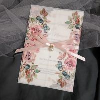 10X Boho Floral Vellum Wedding Invitations With Envelope Transparent Cards For Quinceanera Sweet 16 Birthday Party Greeting Cards