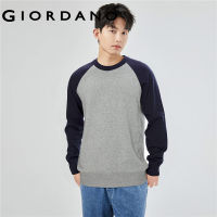 GIORDANO Men Sweaters 100% Cotton Contrasting Raglan Sleeve Sweaters Crewneck Simple Basic Fashion Casual Sweaters 13053762