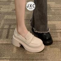 ❅✉ LJ7.22 รองเท้าส้นสูง 7 ซม. หนัง PU ส้นหนา หัวเหลี่ยม สวมใส่สบาย สีดํา สีขาว เข้ากับทุกการแต่งกาย สไตล์คลาสสิก