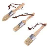 3 Pcs Round and Flat and Pointed Chalk Paint Wax Brush Ergonomic Wood Handle Natural Bristle Brushes Furniture DIY Paint