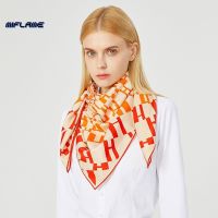 90 x 90cm Square Scarves Luxury Twill Silk Scarf Hijab Brand Women Scarf Handmade Curled Ladder Ladies Foulard Headband Bandana 2022