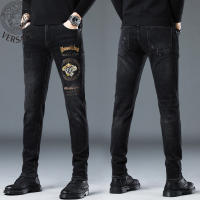 Original Versace Men S Stretch Jeans Thin Black Straight Pants New Printed Long Pants Comfortable Jeans