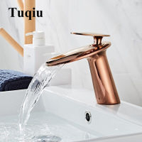 Basin Faucet Solid ss Rose Gold Bathroom Faucet Cold And Hot Waterfall Mixer Sink Tap Single Handle Deck Mounted Gold Tap