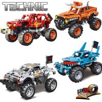 ใหม่ดึงกลับ Technische Monster Jam Bouwstenen Max-D Auto Giant Getande Shark El Toro Loco Bull รถบรรทุกอิฐเด็กวันเกิดของขวัญ Speelgoed