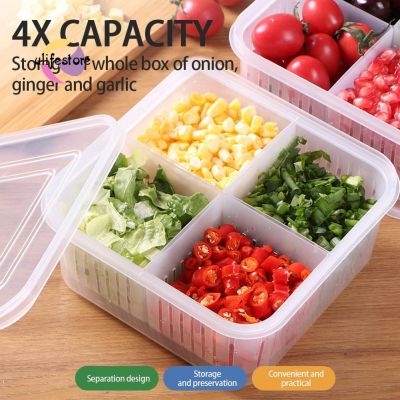 【Fast delivery】 Multifunctional refrigerator storage box four-in-one vegetable onion ginger and garlic sealed drain box