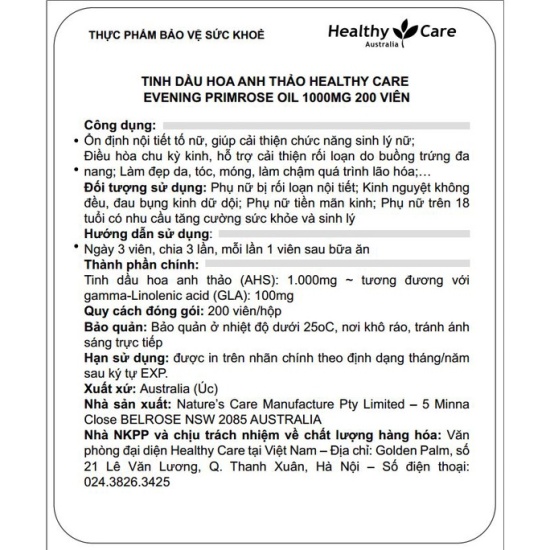 Viên uống tinh dầu hoa anh thảo healthy care evening primrose oil 1000mg - ảnh sản phẩm 2