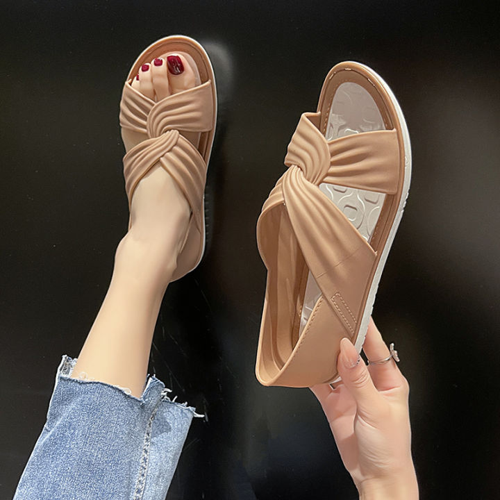 cdfhwun-2023รองเท้าแตะผู้หญิงทรงแบนใหม่สำหรับฤดูร้อนแมรี่เจนพื้นรองเท้าหนาของรองเท้าชายหาดแม่