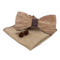 Handmade 100 Wooden Bow Tie Set Soft Microsuede Pocket Square Cufflinks For Men Wedding Party Bowtie Butterfly Hanky 3 pcs Lots