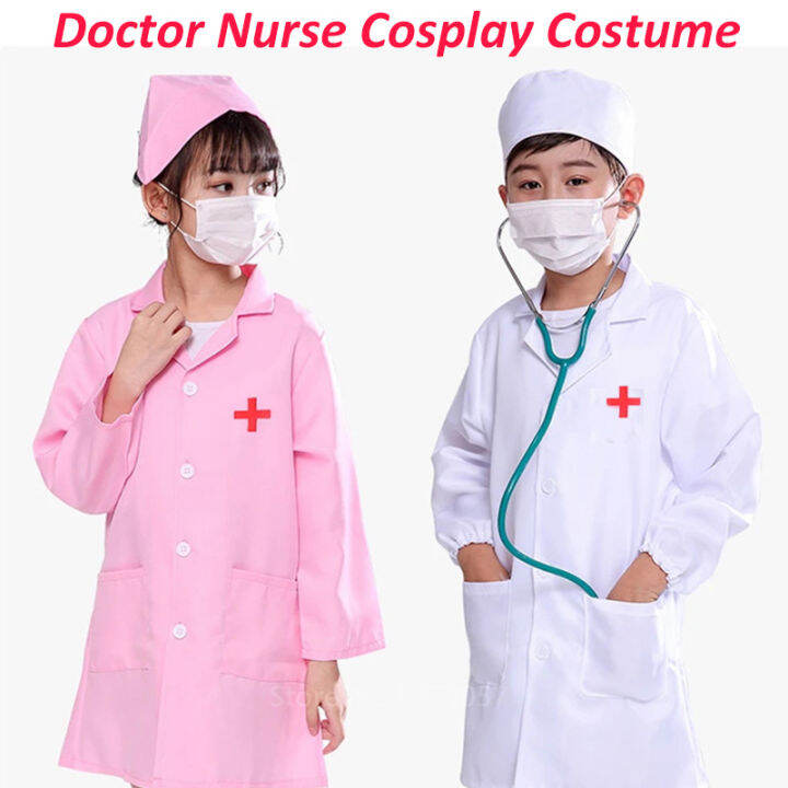 Dzrige Kids Doctor Playset - Doctor Nurse Costume With Apron & Headdress For Role Play