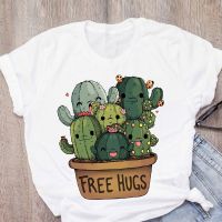 【New】Women Graphic Cactus Free Hug Fashion Cartoon Short Sleeve Summer Lady Tops T-Shirt Shirt Womens Clothing Tees Wear T Shirt