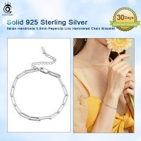 ORSA JEWELS 925 Sterling Silver Handmade 3.5mm Paperclip Link Hammered Chain Bracelet for Women Fashion Bracelet Jewelry SB120