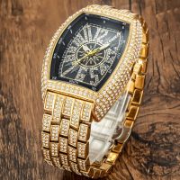 ZZOOI Original Brand Luxury Full Diamond Iced Out Watch Bling-ed 18K Gold Case Stainless Steel Quartz Wristwatches Male Clock for Men