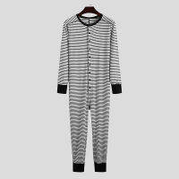 Mens Pajama Striped Pajamas Sets Males Skinny Jumpsuit Long-sleeved Fallwinter 2023 Loungewear