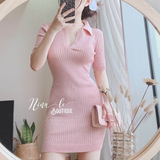 Váy Polo Nữ Dáng ôm body dây rút 2 bên hông V038 Đầm kiểu trắng hồng xanh  cộc tay | Shopee Việt Nam