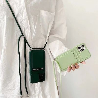 [สินค้าใหม่ในสต็อก] Luxuly ที่เรียบง่ายบัตรกระเป๋าสายคล้องสายโซ่กรณีโทรศัพท์สำหรับ iPhone 14 13 12 11 Pro Max XR XS 8 7บวก SE สร้อยคอเชือกเส้นเล็กเชือกปก