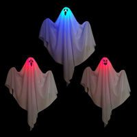 3pcs Halloween Glowing White Ghost Scene Setting Props Trichromatic Light Horror Ghost Door Hanging Atmosphere Ornament Flying White Ghost Party Decoration