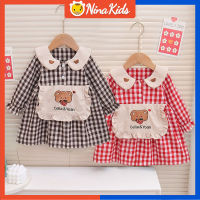 NINAKIDS 0-4ปีชุดเดรสลายหมีสำหรับเด็กผู้หญิงชุดทารกแขนยาวน่ารัก