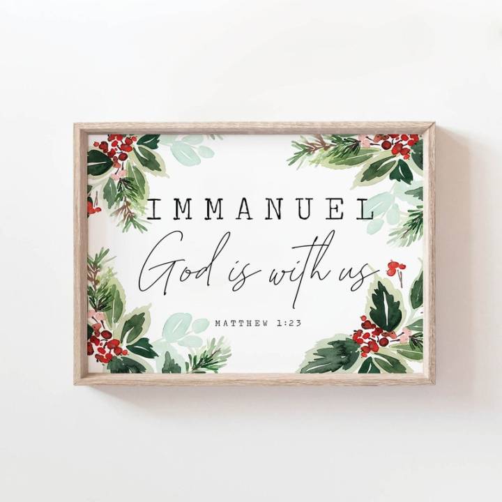 immanuel-god-อยู่กับเรา-matthew-1-23พระคัมภีร์ไบเบิลศิลปะบนผนังพิมพ์คัมภีร์พิมพ์ได้พระเยซูคริสต์-kado-ulang-tahun-พิมพ์ตกแต่งคริสต์มาสสามารถพิมพ์ได้ผลิตภัณฑ์ที่ปรับแต่งได้1ชิ้นกรอบไม้ด้านในหรือไร้กรอบ