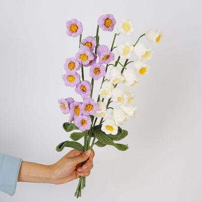 ทอด้วยมือลิลลี่แห่งหุบเขาช่อดอกไม้นิรันดร์โครเชต์ขนแกะผลิตภัณฑ์สำเร็จดอกไม้เทียมแฟนวันวาเลนไทน์ Thuilinshen