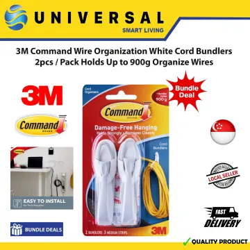 3M Command Cord Cable Bundlers Organizer Damage Free Adhesive Hook 3 Packs,  White 