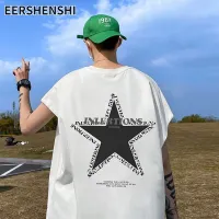 EERSHENSHI เสื้อบาสเก็ตบอลพิมพ์ลายคอกลมสำหรับผู้ชายเสื้อยืดแขนกุดพิมพ์ลายอเมริกา