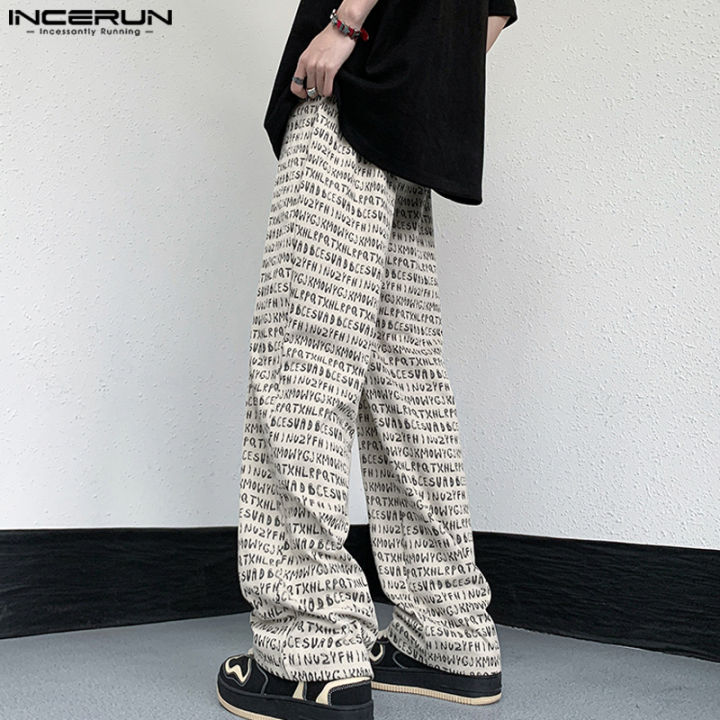 incerun-กางเกงเอวยางยืดมีสไตล์สำหรับผู้ชาย-เสื้อผ้าแนวสตรีทพิมพ์ลายกางเกงผู้ชายขาสามส่วน-สไตล์เกาหลี