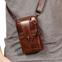 JIWANG New Style Mens Waist Packs Belt Bags For Men Leather Vertical Design Oil Wax Genuine Leather Cowhide Vintage Travel Riding Motorcycle Male Hip Bum Pouch Multi-functional Small Shoulder Crossbody Bag Mini Money Purse Leather Chest Packs For Men