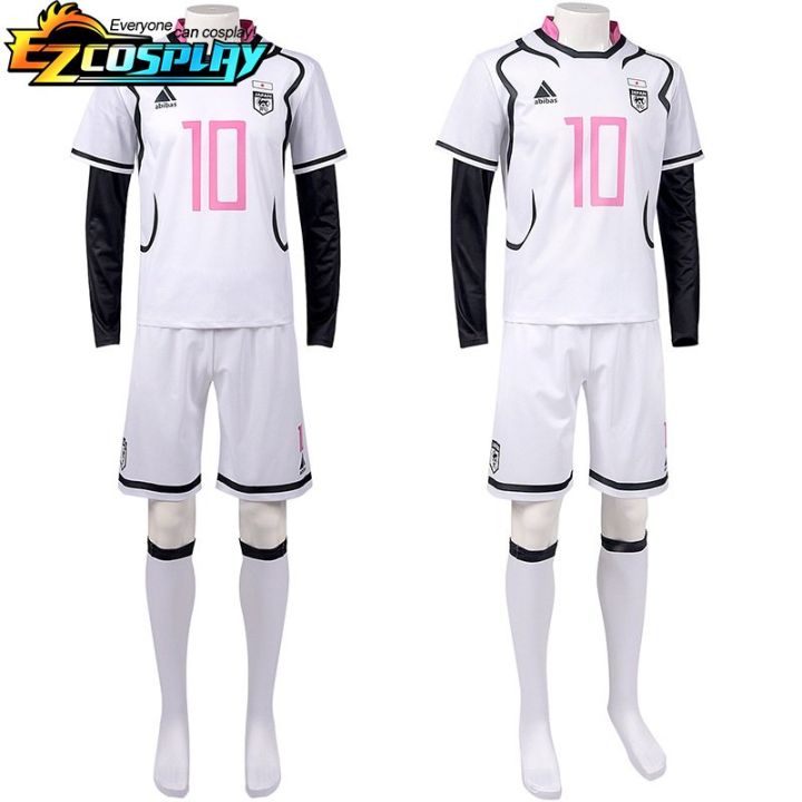 วิกเครื่องแต่งกายอะนิเมะคอสเพลย์สีฟ้าล็อคชุดทีมฟุตบอล-u20ชุดทีมสีขาวชุดนักกีฬาเสื้อแข่งฟุตบอลผู้ชาย