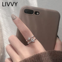 LIVVY FashionSilver Color Double Layer Star Moon Opening Rings for Women Wedding Trendy Jewelry Adjustable