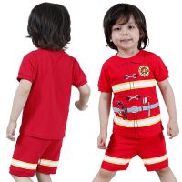 Kids Boy Pajamas Children Summer Casual Police Fireman Sleepwear Toddler Cotton Cartoon Short Sleeve Top+Pants 2-10Y Clothes