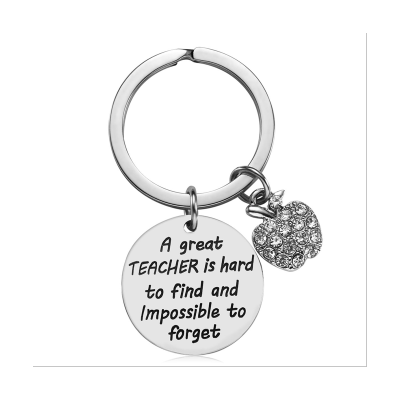 Thank You a Great Teacher is Hard to Find Key Chains Round Strip Discs Stainless Steel Keychains for Teachers Day Gifts