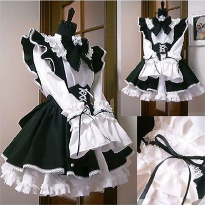 Women Maid Outfit Lolita Cosplay Cute Sexy Erotic Kawaii Cafe Costume Black White Men Uniform Apron Dress Cute Bowknot Mucama