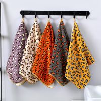 75x35cm Leopard Print Foldable Bath Towel for Adults Kitchen Dishcloth Microfiber Absorbent Quick Drying Hair Hand Face Towels Towels