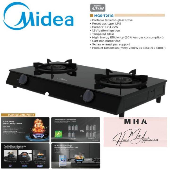 Midea 2 Burner Gas Cooker MGST211G Lazada
