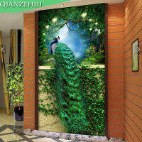 QIANZEHUI,DIY Diamond Embroidery,Round Diamond Green Peacock porch Full rhinestone 5D Diamond painting cross stitch,needlework