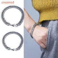 CREAMSD กำไลข้อมือคู่รักสแตนเลสสีเงินฮิปฮอปแนวพังค์10มม. เครื่องประดับแนวพังก์กำไลข้อมือสำหรับผู้ชาย