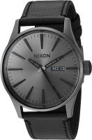 Nixon Mens A105 Sentry 42mm Stainless Steel Leather Quartz Movement Watch Gunmetal / Black