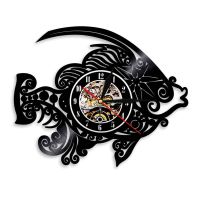 2021Fish Wall Clock Modern Design Sea Fish Vinyl Record Wall Clock Ocean Marine Animal Kids Room Decor Wall Watch Fisherman Gift