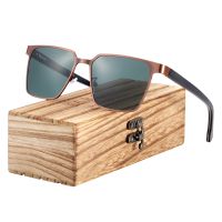 BARCUR Square Sunglasses Wood Polarized Stainless Steel Frame Wood Sun Glasses for Men Oculos lunette de soleil femme