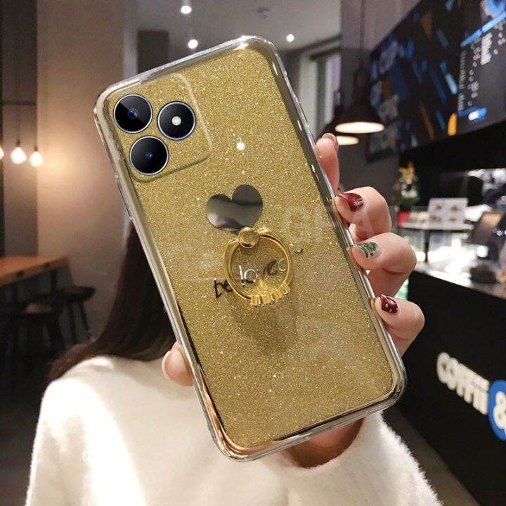 เคสใส่โทรศัพท์-realme-c51-c53-nfc-2023อย่างแข็งสุดหรูใหม่เคสที่มีห่วงสำหรับถือชุบแวววาวฝาครอบการถูกรัก-realmec53เคสมือถือ